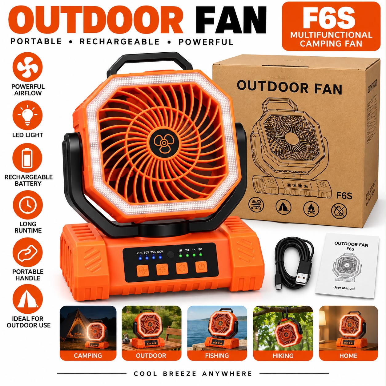 Ventilador recargable F6S naranja